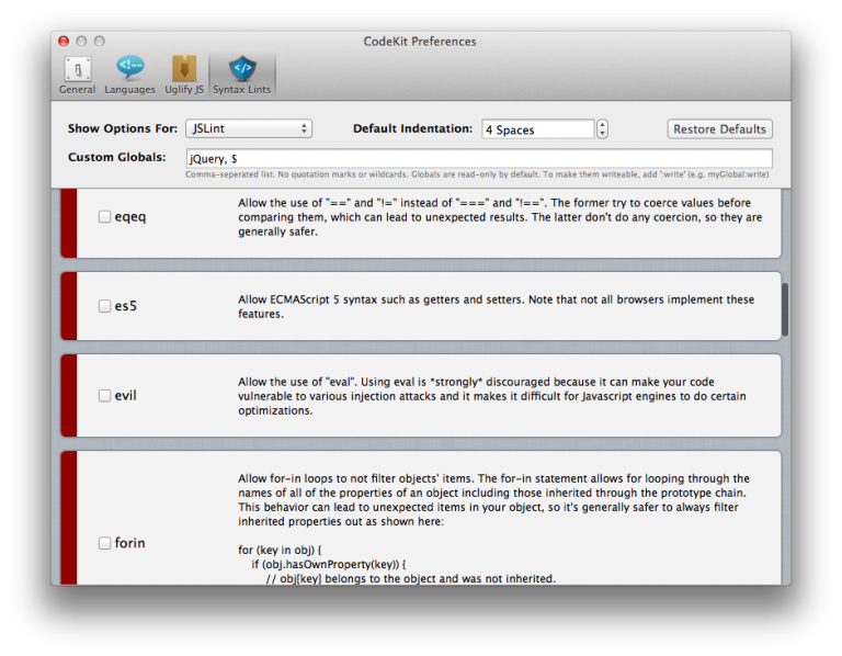Using CodeKit For WordPress Plugin Development - JSLint Settings