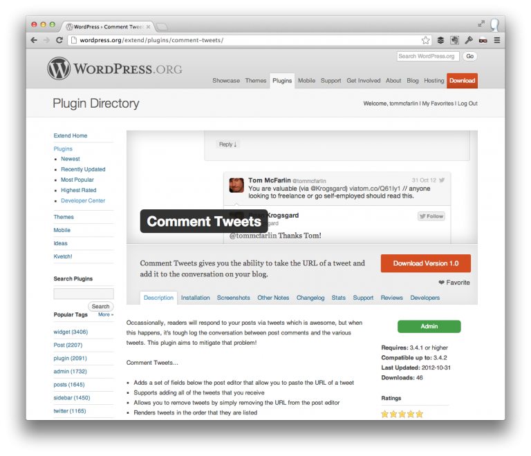 Comment Tweets For WordPress