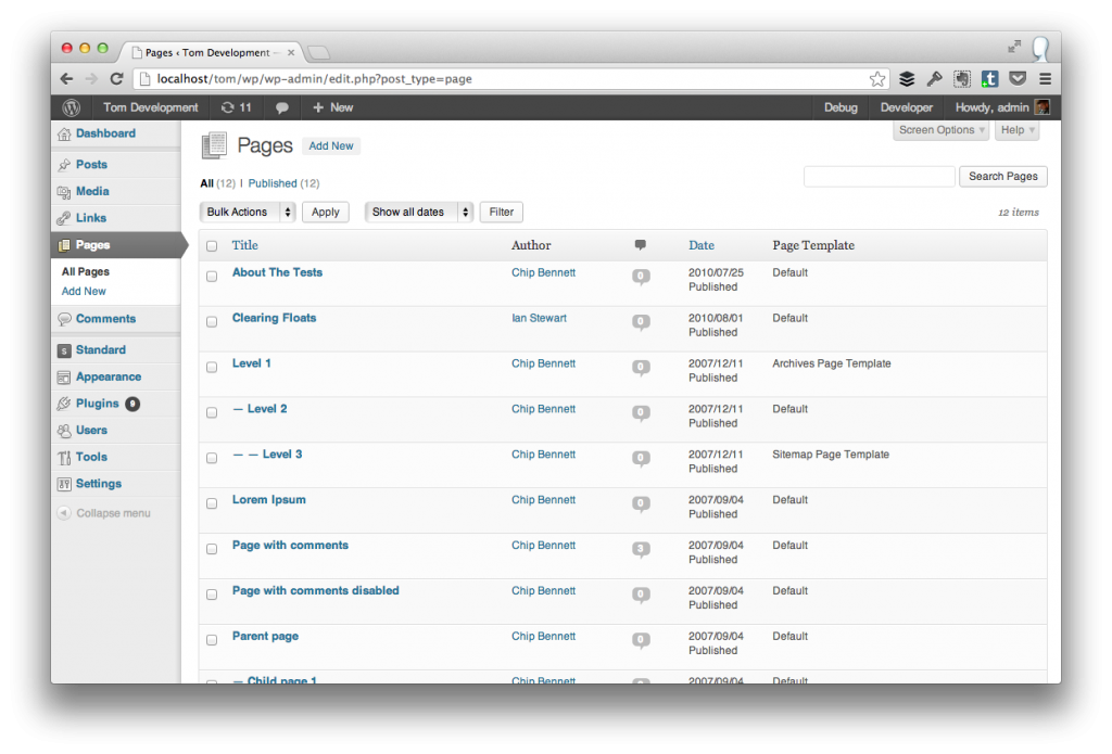 Page Template Dashboard