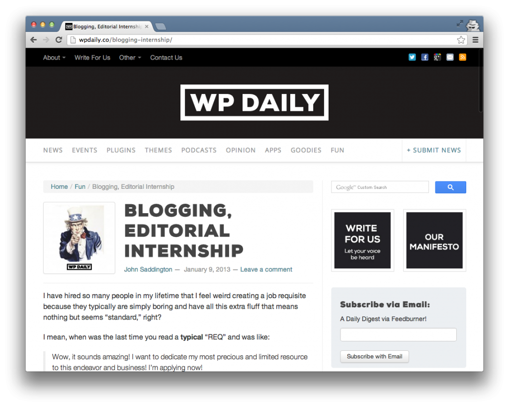 WP Daily Blogging Internship