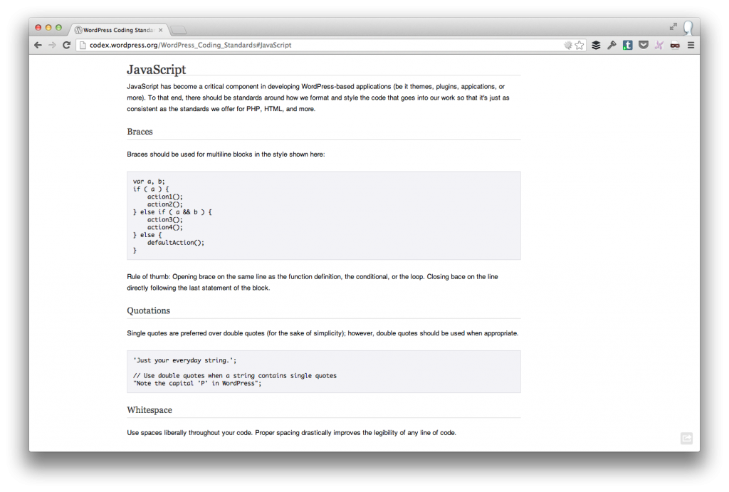 WordPress JavaScript Coding Standards