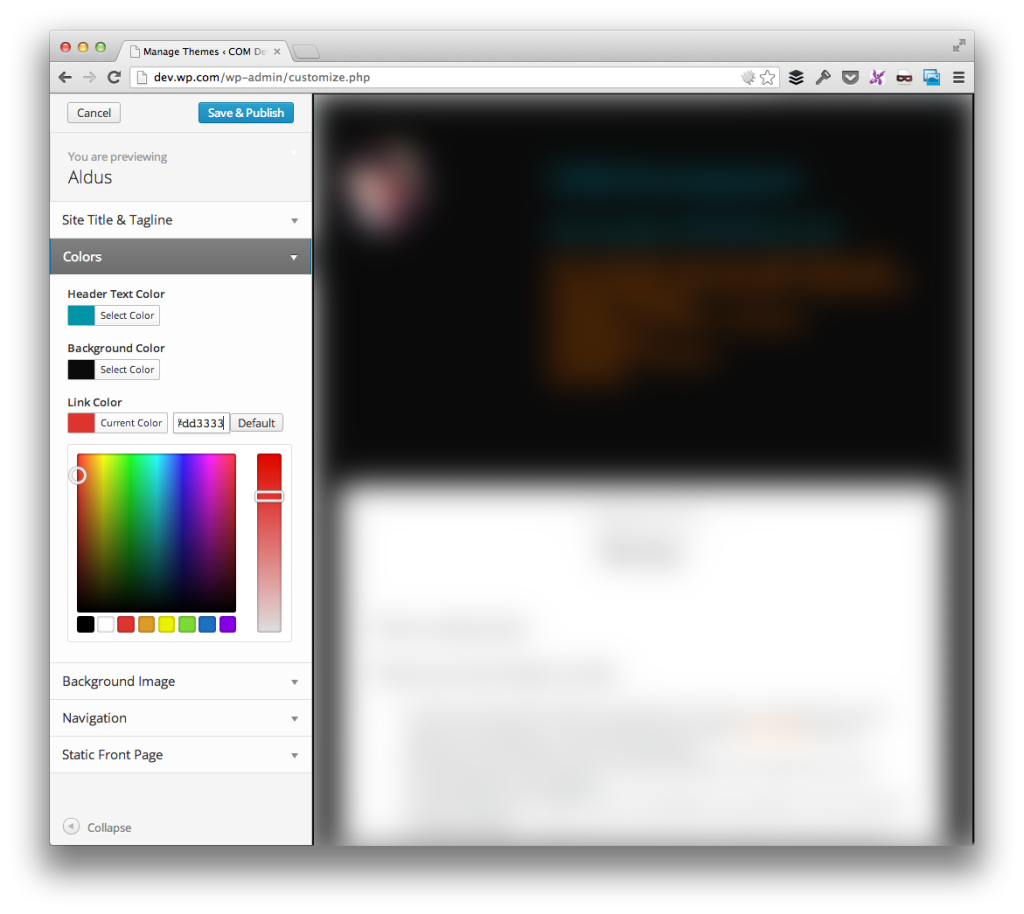 WordPress Theme Customizer Link Color