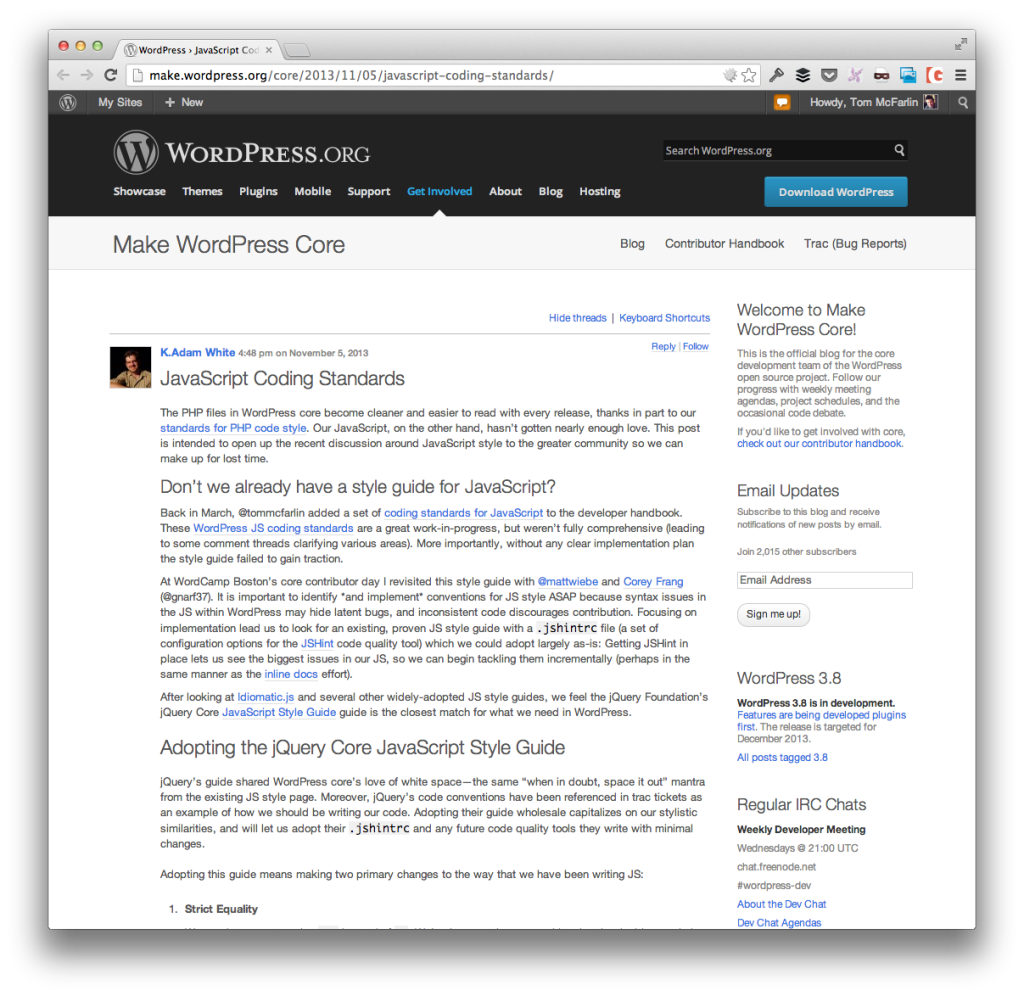 The WordPress JavaScript Coding Standards