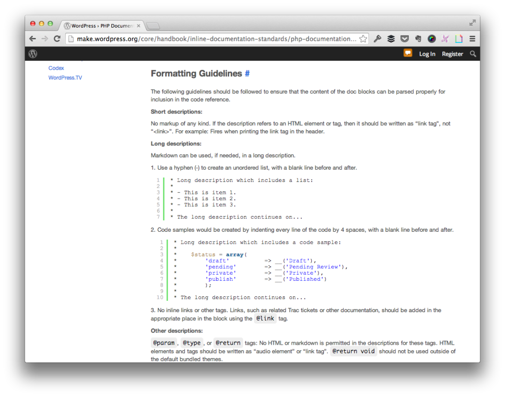 WordPress PHP Documentation Standards