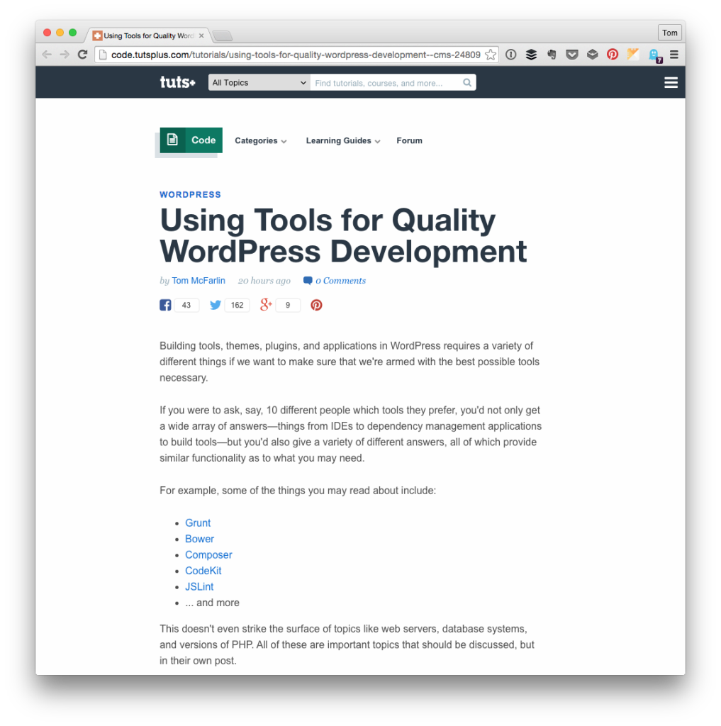 Tools For Quality WordPress Development