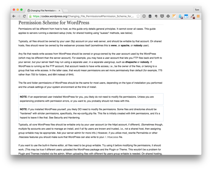 WordPress File Permission Scheme