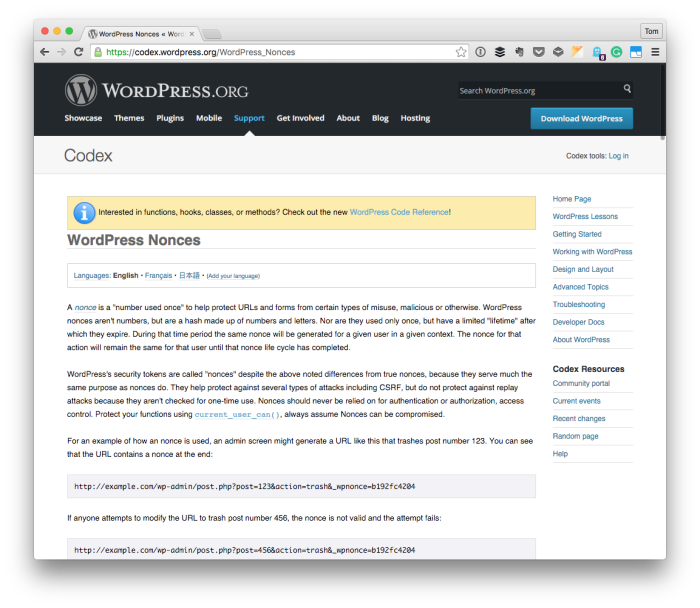 WordPress Security: Nonces in the Codex