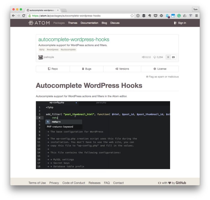 WordPress Autocomplete for Atom