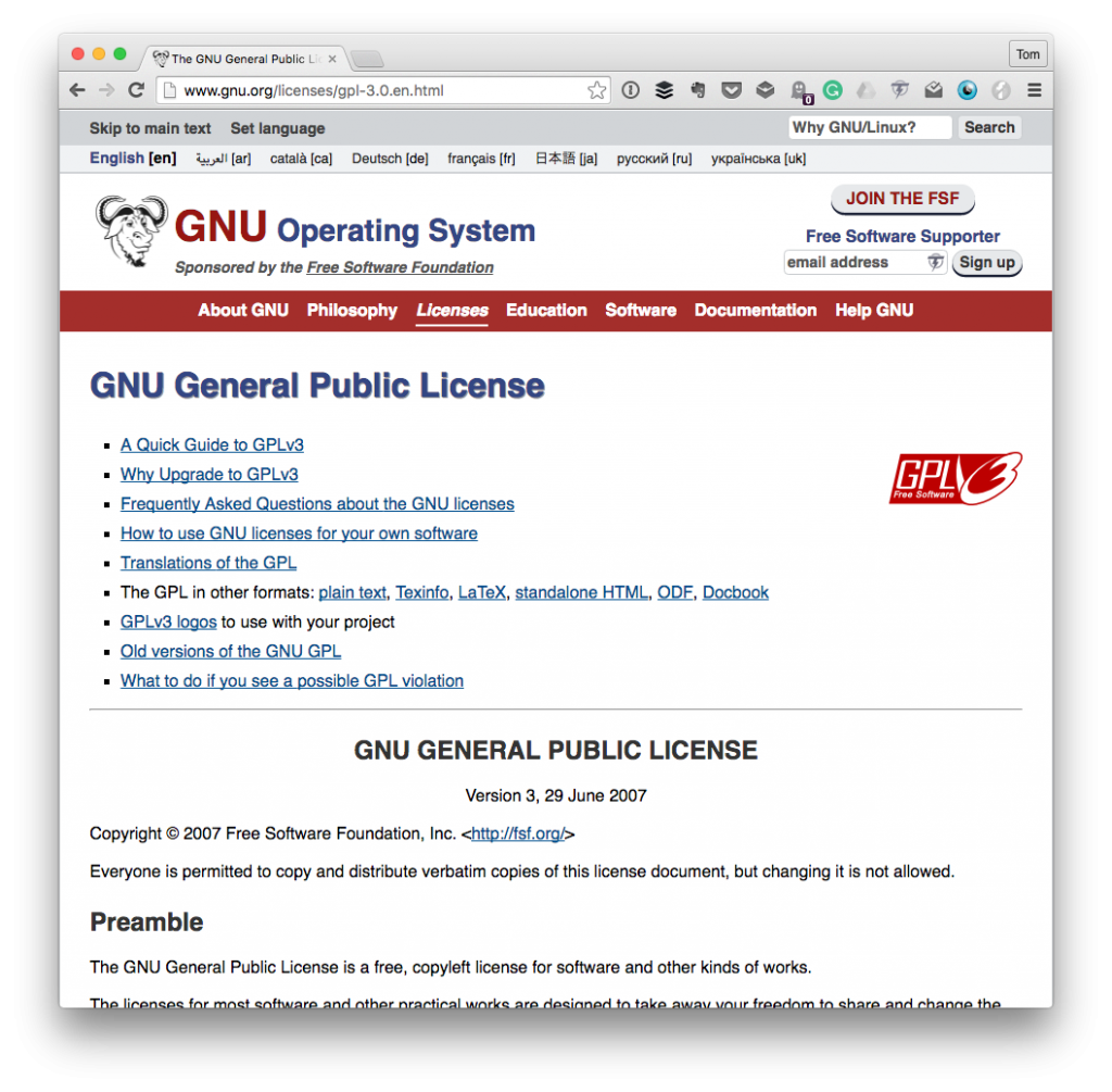 The GPL homepage for GPL attribution information.