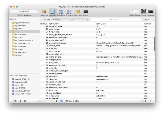 Default WordPress Options in the Options Table