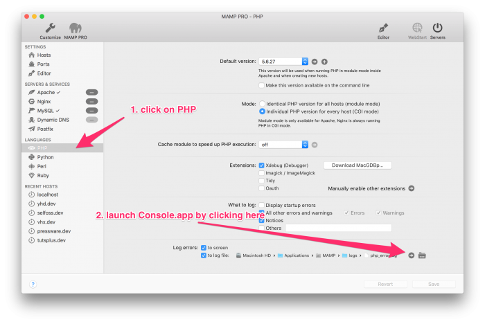 Viewing the PHP Error Log in Console.app