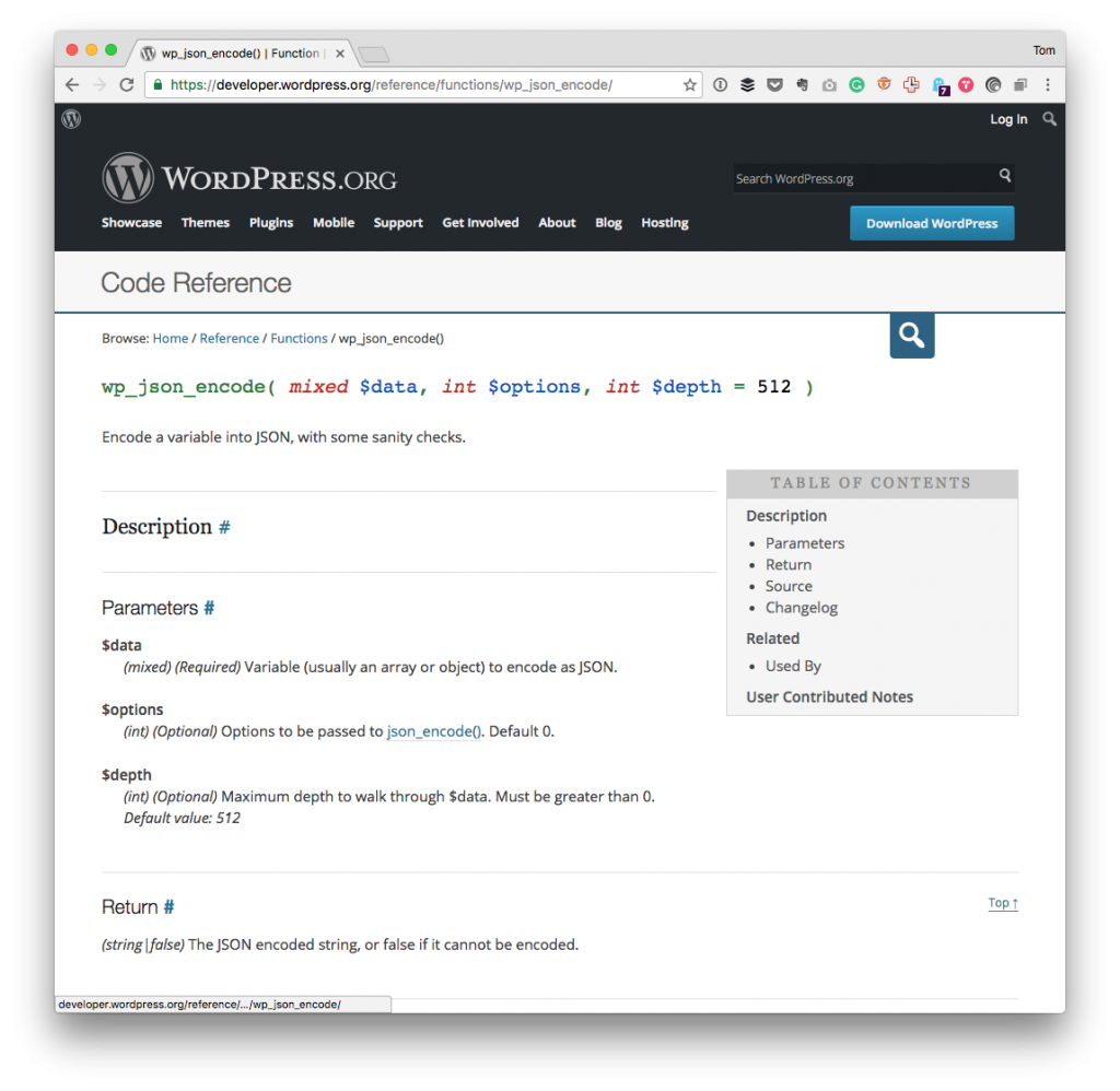 WordPress JSON Encoding