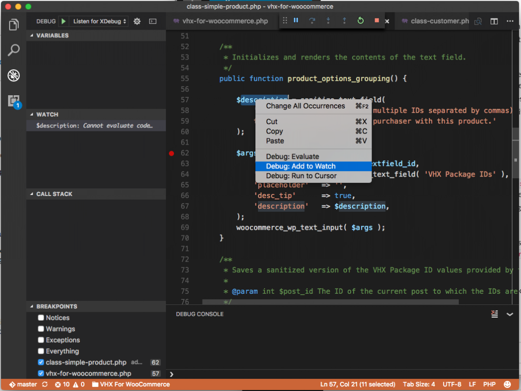 Visual Studio Code Debugger: Adding a Watch