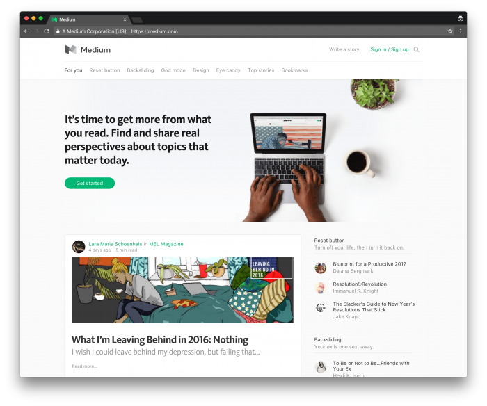 Using Medium: The Medium Homepage