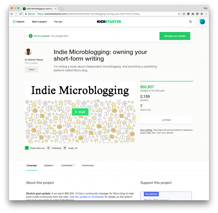 About Micro.blog: The Kickstarter Page