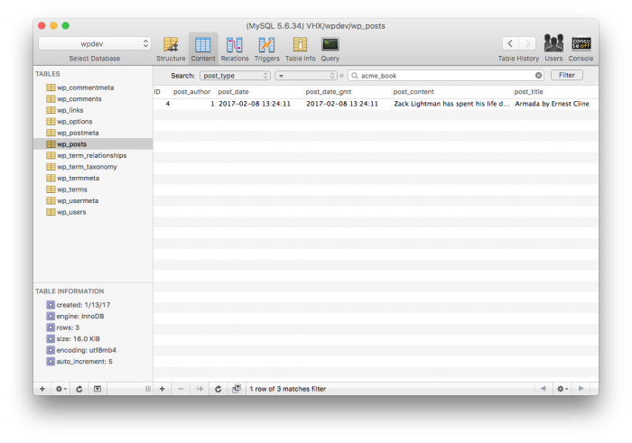 WordPress Post Types in the database.