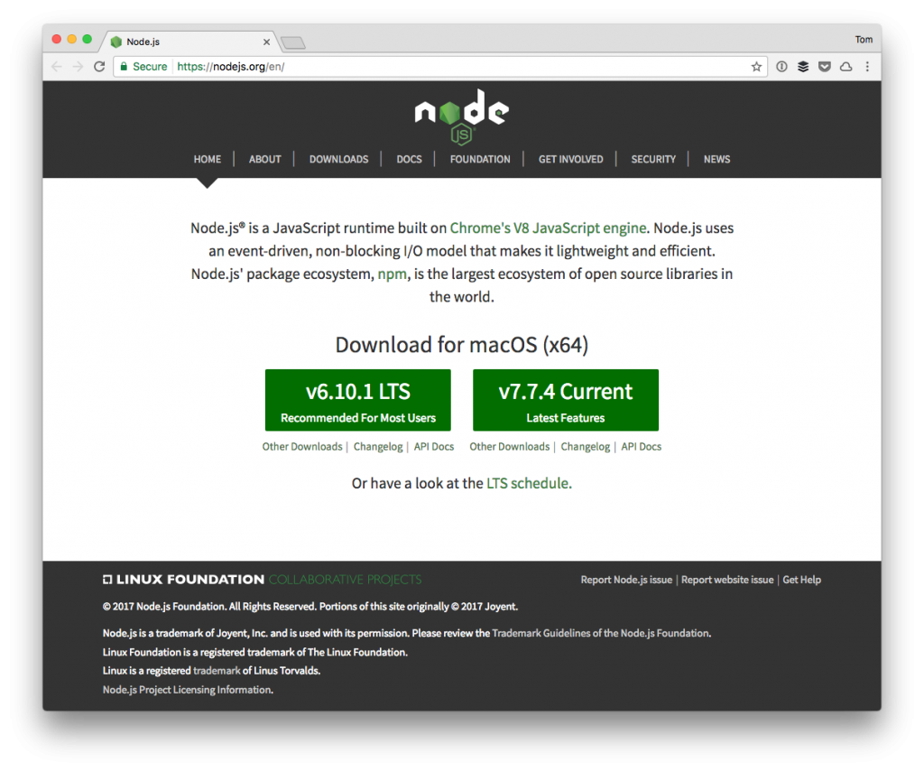 install node js on mac homebrew