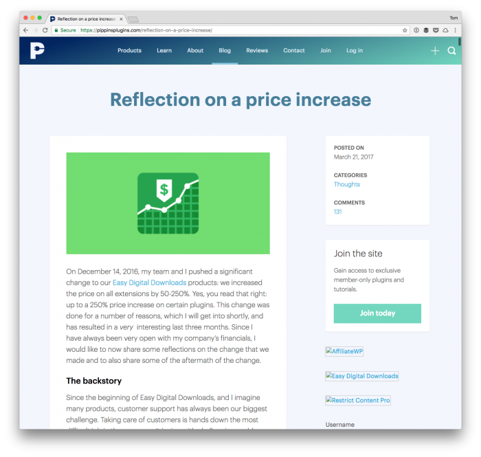 Reflections on a Price Increase