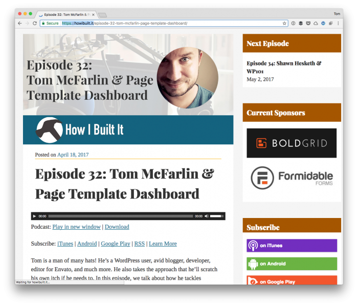 How I Built It Podcast: Page Template Dashboard