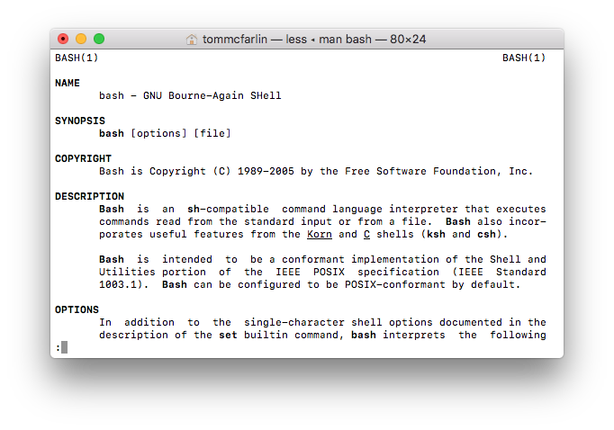Shells in macOS: man bash
