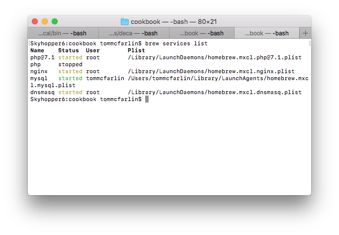Multiple Versions of PHP with Homebrew: brew services list