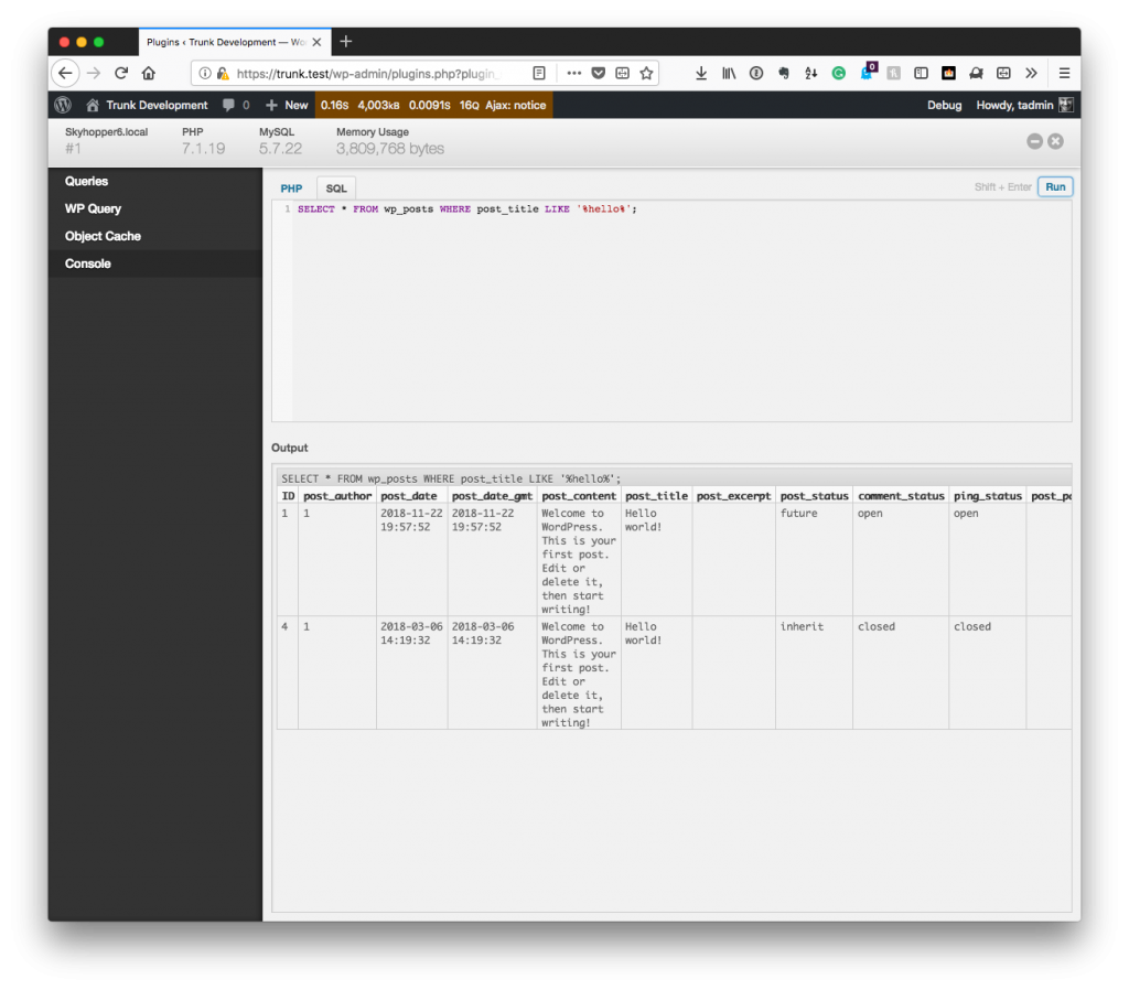 Debugging Within WordPress: SQL