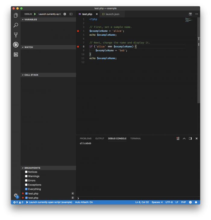 Installing Xdebug: Breakpoints