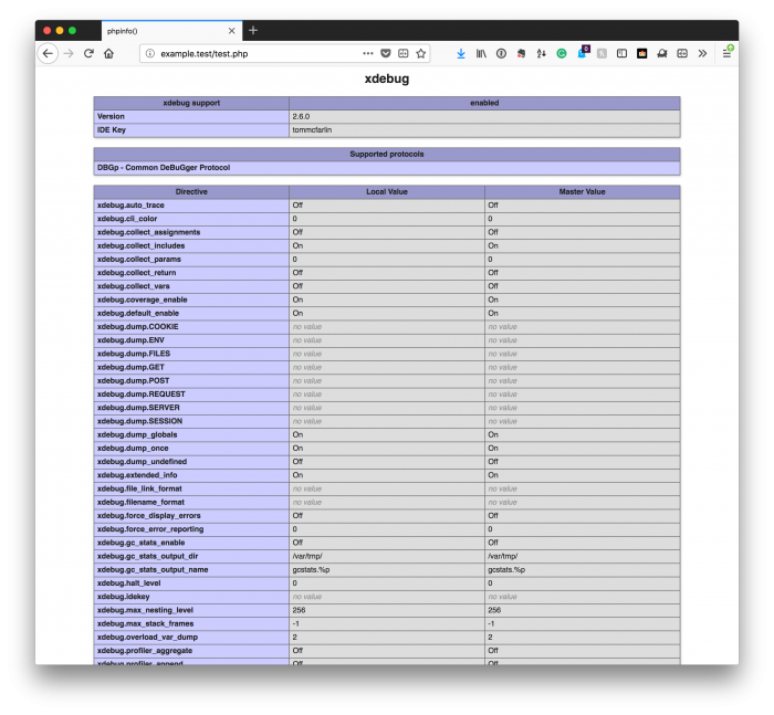 Installing Xdebug: phpinfo