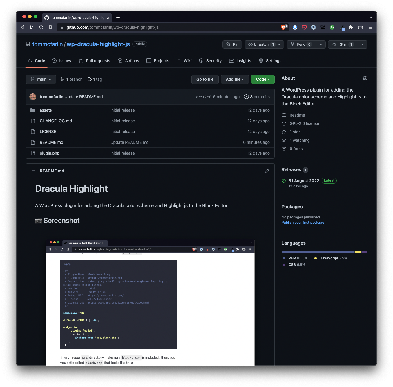 Dracula Theme for WordPress Blocks | Tom McFarlin